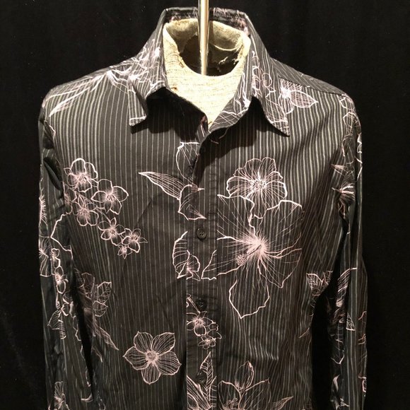 Greed Nordstroms Button Up Black and Pink Floral Design Mens Shirt Medium M - Picture 1 of 5